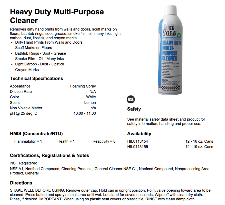 Hillyard Heavy Duty MultiPurpose Cleaner