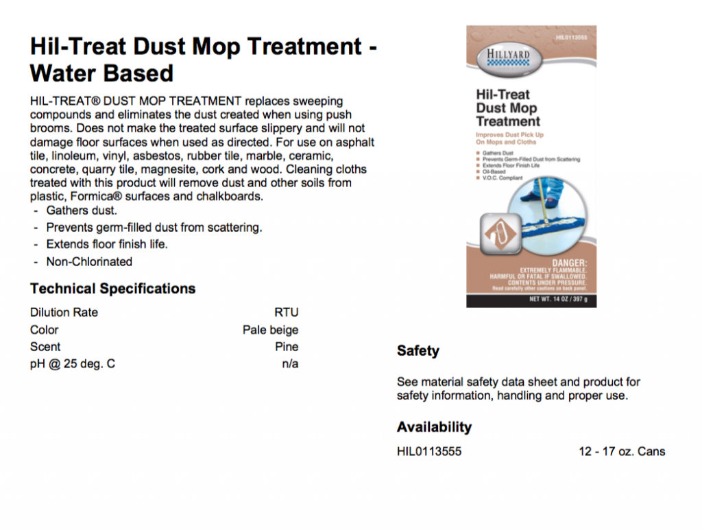 Hillyard HilTreat Dust Mop Treatment Water Based